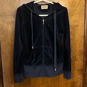 Juicy couture woman’s blue velvet jacket, size medium